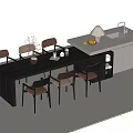 Modern Bar Counter With Dining Table And Comfortable Chairs In Open Layout 3d model