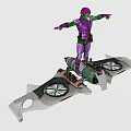 Game Character in Purple Tights With Green Sleeves Brown Pouch and Hover Device Arms Outstretched
