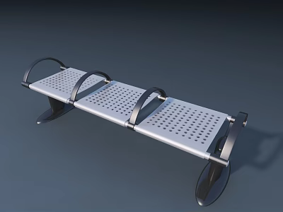Modern Sturdy Metal Public Bench With Perforated Design And Curved Armrests 3d model