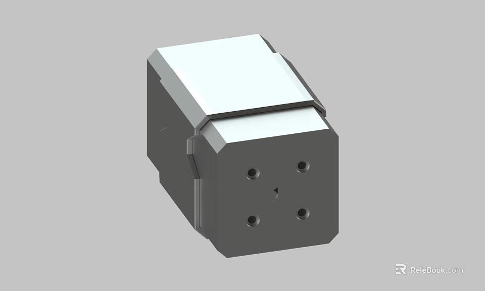 Cubic Mechanical Component With White Top Gray Base And Four Holes Design 3d model 