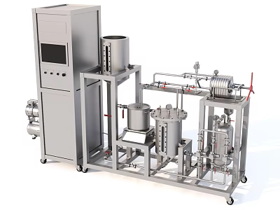 Mobile Industrial Equipment With Control Panel Piping System And Metal Vessels 3d model