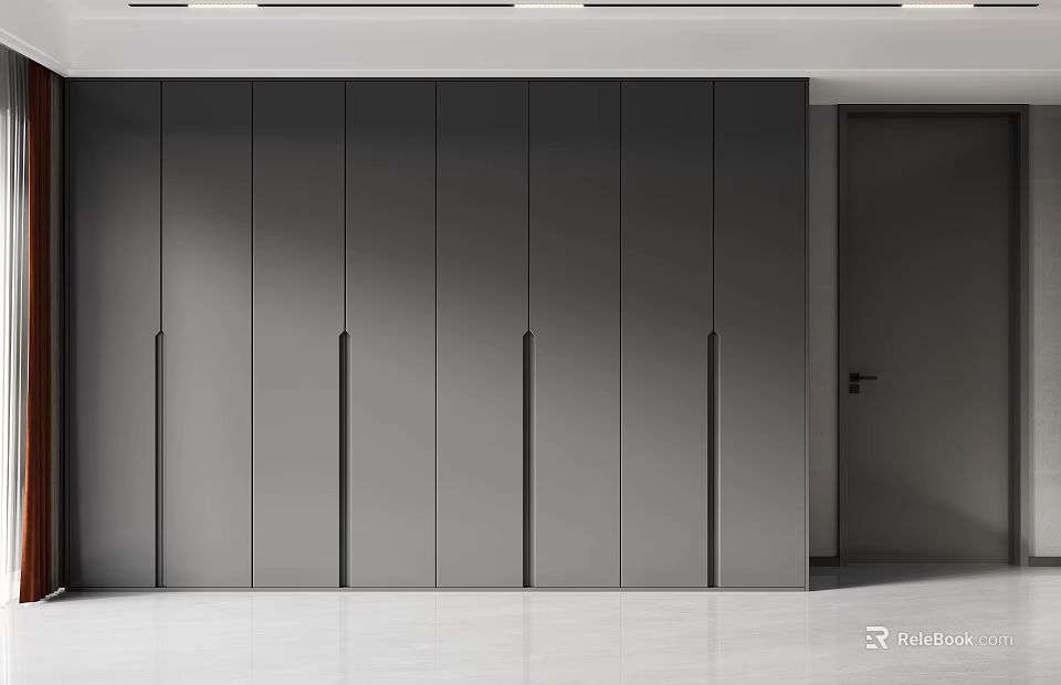 Modern Gray Minimalist Built-in Wardrobe Design With Linear Handles And Smooth Surface 3d model 