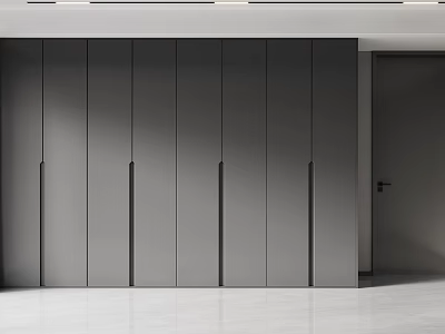 Modern Gray Minimalist Built-in Wardrobe Design With Linear Handles And Smooth Surface 3d model