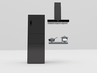 Sleek Modern Kitchen Appliances Including Black Range Hood Stove And Tall Cabinet 3d model
