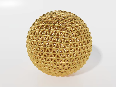 Golden Hollow Decorative Sphere Ornament With Intricate Geometric Pattern Design 3d model