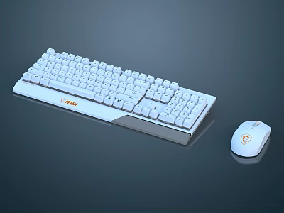 White Computer Keyboard And Mouse Set Featuring Sleek Design And FANTECH Logo 3d model