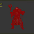 Old Wizard With Glowing Staff And Long Beard In Blue Robe Standing Pose