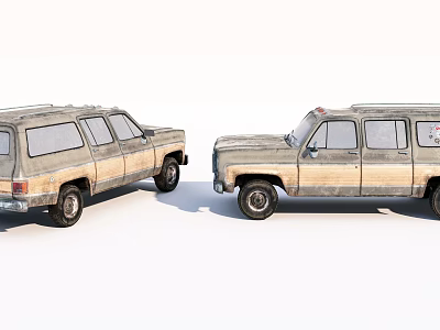 Two Vintage SUVs With Worn Out Beige Exterior Parked Face To Face 3d model