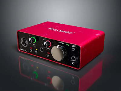 Focusrite Red Audio Interface With Headphone Jack Green Indicators And Knobs 3d model