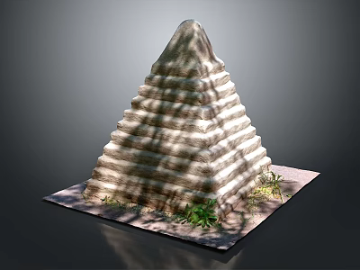 Ancient Step Pyramid Architecture With Stone Blocks And Plants At Base 3d model