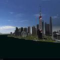 Aerial Planning of Modern Urban Landscape with River Iconic Buildings and Green Spaces