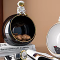 Decorative Ornament Set With Astronaut Figurine Spherical Design Book Watch And Green Plant
