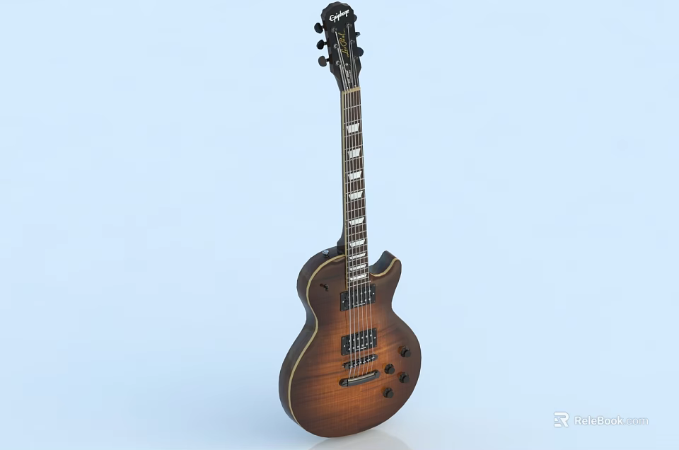 Elegant Wooden Electric Guitar Musical Instrument With Intricate Details And Polished Surface 3d model 
