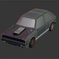 Retro Two Door Car With Black Body Front Grille Blue Headlights Red Tail Lights