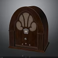 Vintage Wooden Radio With Curved Top Decorative Grille And Control Knobs