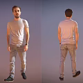 Man in Gray T-Shirt Jeans and Black Shoes Front and Back Views