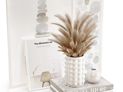 Minimalist Decorative Ornament Set With Pampas Grass Vase Books And Stone Decor 3d model