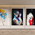 Contemporary Portrait Paintings With Floral Elements Vibrant Tattoos And Red Accents For Modern Wall Decor