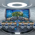 Advanced Control Room With Circular Console Large Screens And Data Displays 3d model