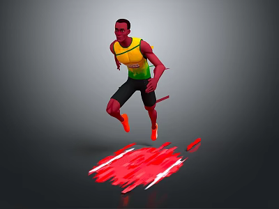 Game Movie Character Running In Yellow Green Vest Black Shorts With Red Light Effects Below 3d model
