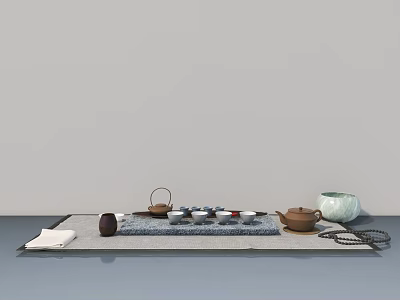 Traditional Swing Door Design For Tea Ceremony With Teapot And Cups 3d model