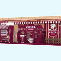 Costa Coffee Cafe Exterior With Red Facade Striped Awning Street Lamp And Bench