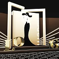 Elegant Banquet Hall With Black Dress Silhouette Gold Radial Lines Number 10 And LO Letters