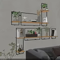 Modern Wall Mounted Storage Shelves With Wooden Metal Frames Plants Decor And Books