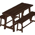 Solid Wood Dining Table Set with Matching Benches Simple Design for Indoor Dining Use 3d model