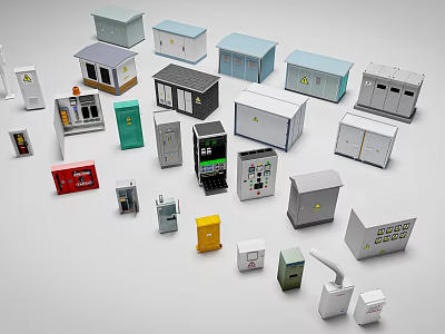 Diverse Industrial Equipment Collection With Control Cabinets Distribution Boxes And Metal Enclosures 3d model