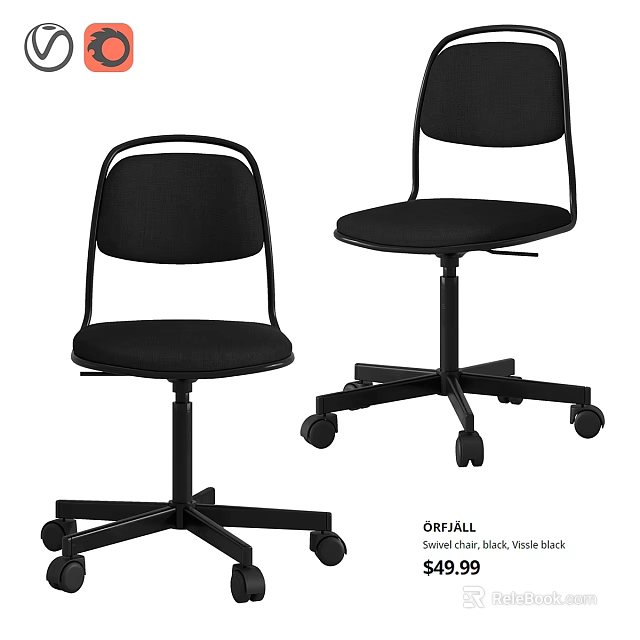 Black Swivel Office Desk Chairs With Rolling Wheels For Workspace Use 3d model