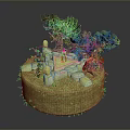 Detailed Miniature Landscape Scene With Green Grass Trees Stones And Figure