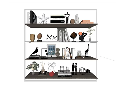 Decorative Ornament Set with Books Sculptures Plants and Animal Figurines on Shelf 3d model