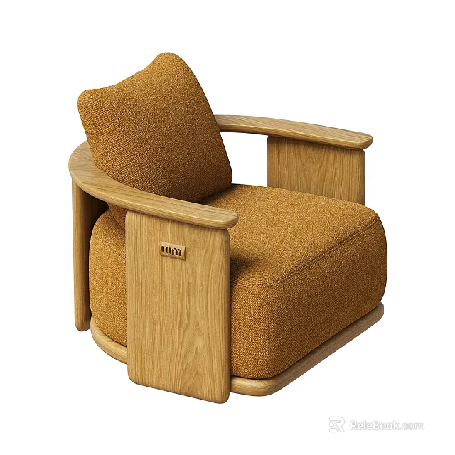 Modern Armchair with Oak Wood Frame Brown Fabric Upholstery and Comfortable Design 3d model 