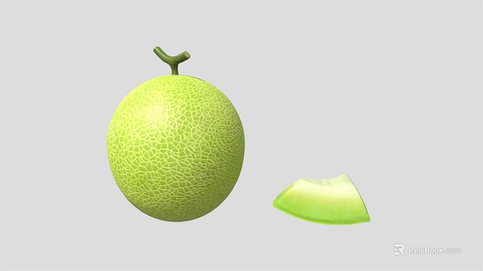 Fresh Green Honeydew Melon Whole Fruit With Sliced Piece On Gray Background 3d model 