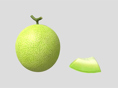 Fresh Green Honeydew Melon Whole Fruit With Sliced Piece On Gray Background 3d model