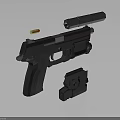 Detailed Modern Black Pistol With Magazine And Bullet On Dark Surface
