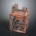 Vintage Wooden Mechanical Device With Wheel Gear And Multiple Components