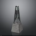 Contemporary Glass Tower Decorative Structure With Concrete Base And Blue Accents