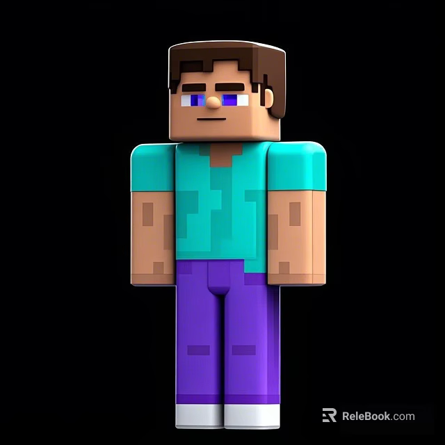 Minecraft Style Male Character Wearing Cyan Shirt and Purple Pants on Black Background 3d model 