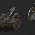 Old Cannons with Wooden Wheels and Metal Barrels Historical Military Artillery Weapons