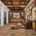 Specialty Store Interior With Displayed Products Wooden Shelves Decorative Paintings And Chandelier