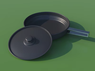 Black Non Stick Frying Pan With Lid For Kitchen Cooking Tools 3d model