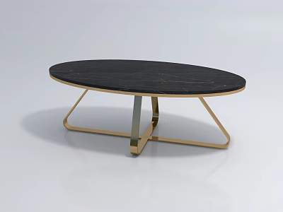 Oval Black Marble Top Coffee Table With Gold Metal Frame Modern Design 3d model