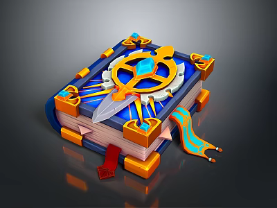 Ornate Decorative Household Book With Gold Blue Accents Gemstone Mechanical Design And Red Bookmark 3d model