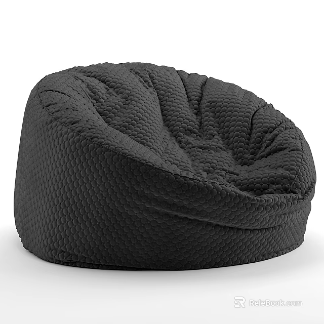 Black Bean Bag Chair with Soft Quilted Fabric Round Comfortable Design for Living Room 3d model 