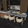 Modern Kitchen Interior With Marble Island Sink Faucet And Chairs
