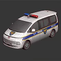 White Police Van With Blue Red Emergency Lights Stripes And Police Logo