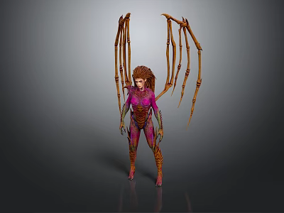 Female Character In Purple Pink Bodysuit With Brown Spiky Creature Wings Fantasy Style 3d model