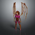 Female Character In Purple Pink Bodysuit With Brown Spiky Creature Wings Fantasy Style